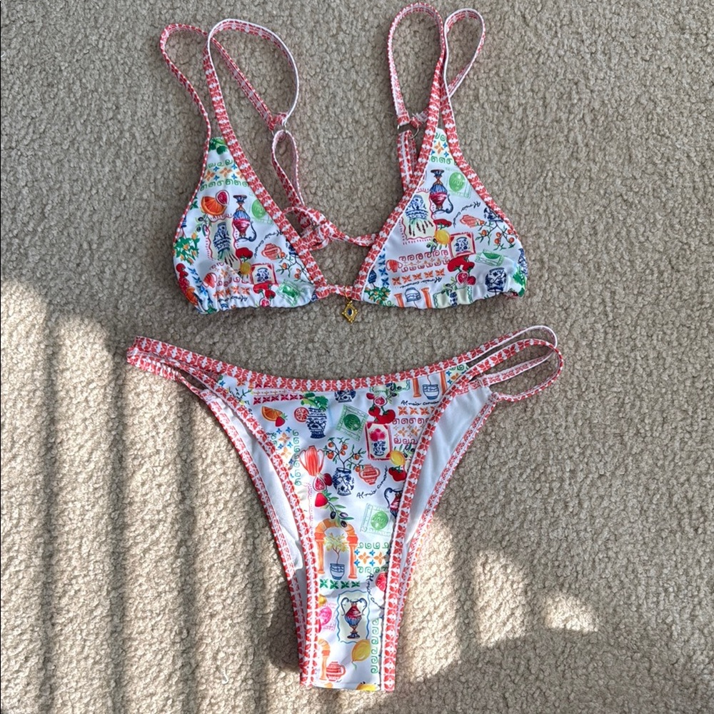 SHEIN Red and Blue Bikini Set Swimwear